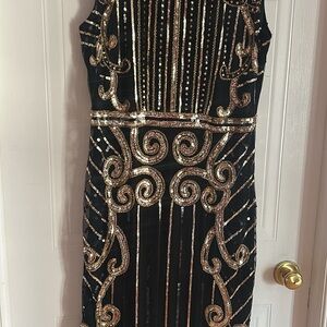 Elegant Black and Gold Sequin Dress ptp 21 length 45”